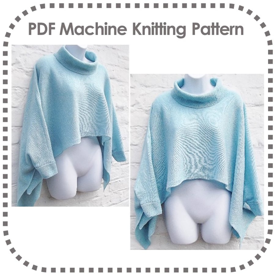 Easy Poncho Pattern Machine Knitting Drapey Draped Batwing Style Plus Size