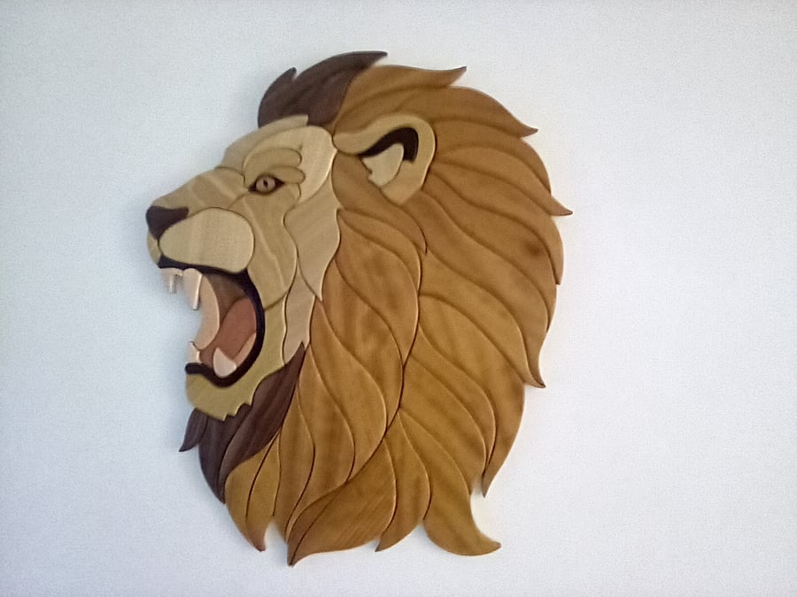 Hand crafted wood lion