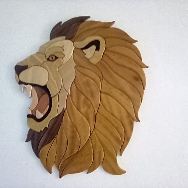 Hand crafted wood lion
