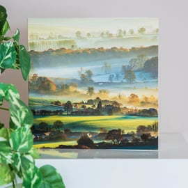 Autumn Mist Blank Greetings Card autumnal misty sunrise landscape countryside 