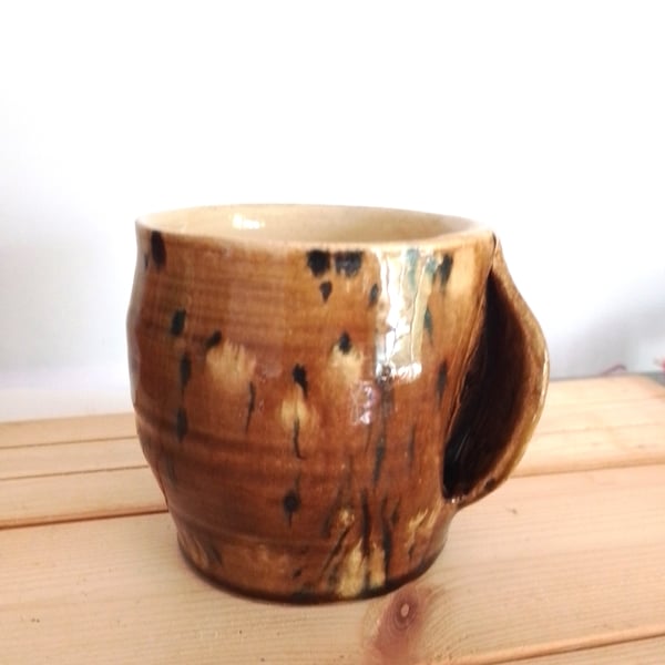 Hand warming mug, Ceramic brown  hand warming coffee mug,