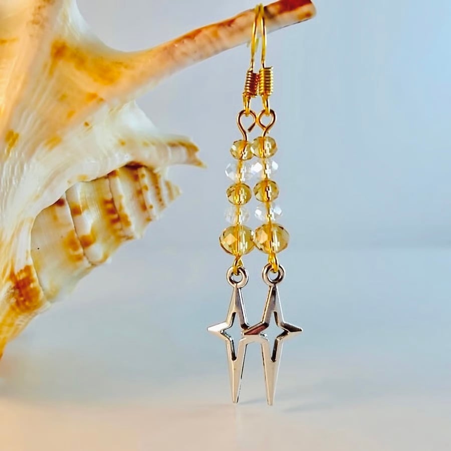 Christmas Earrings, Star With Sparkly Crystals, Secret Santa, Stocking Filler