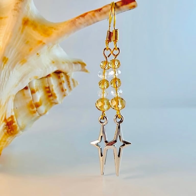 Christmas Earrings, Star With Sparkly Crystals, Secret Santa, Stocking Filler