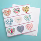 Floral fabric hearts card for Valentines, a wedding or an anniversary