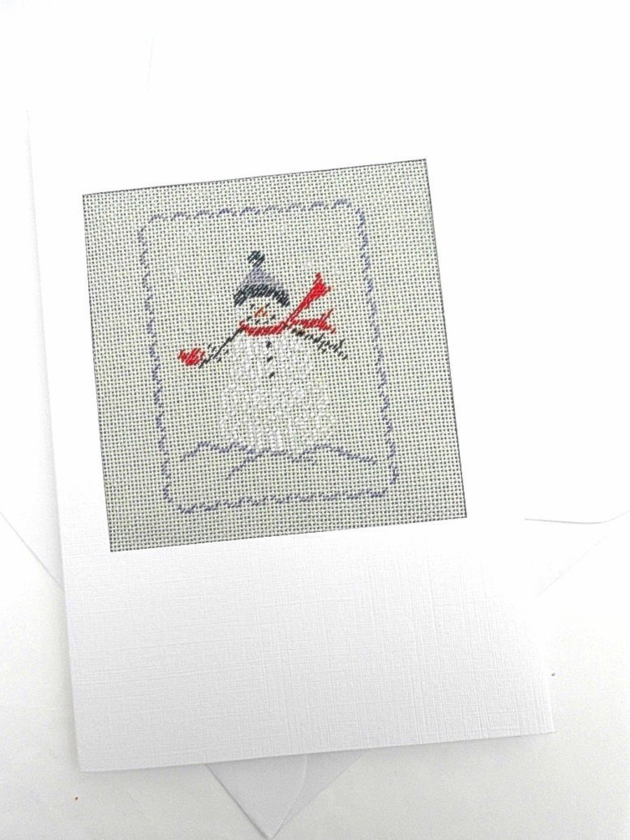 SALE..."Have A Very Merry Winter" Snowman Noël Petit Point Card"