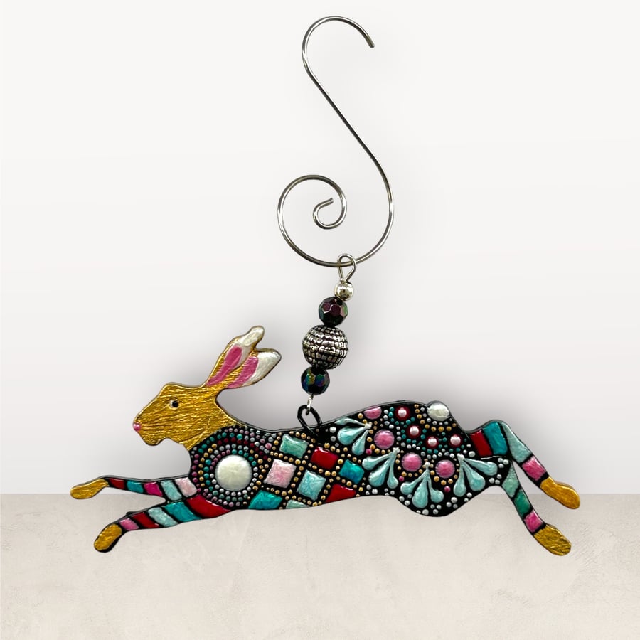 Running Hare painted Mandala style