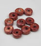 10 Small Bright Copper Glazed Ceramic Washer Beads - Image 1