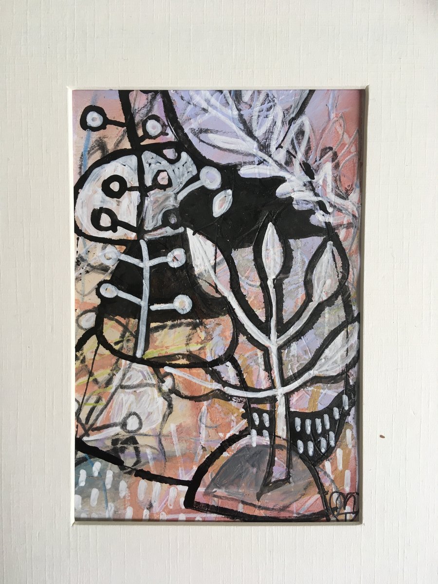 Expressive Botanical  Natural Forms Original Mixed Media Art in Monochrome.