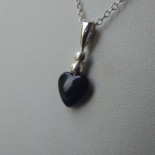 Black onyx heart pendant on sterling silver chain