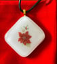 Handcrafted Artisan Christmas Poinsettia Pendant on Adjustable Black Cord