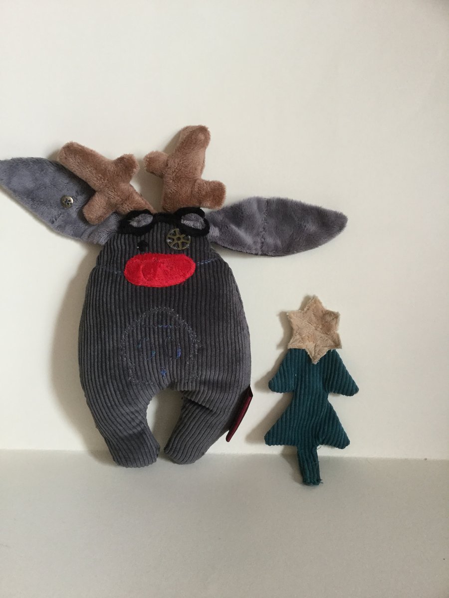 Steampunk Grey Reindeer Bunny with Red Nose