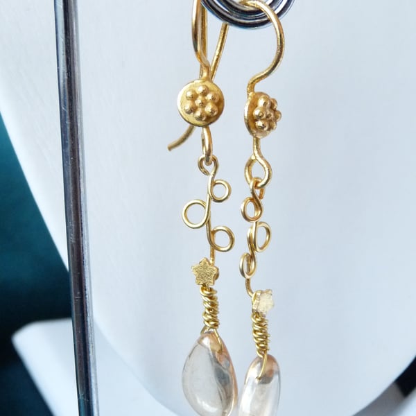 Champagne Quartz Star Drop Earrings - Genuine Gemstone