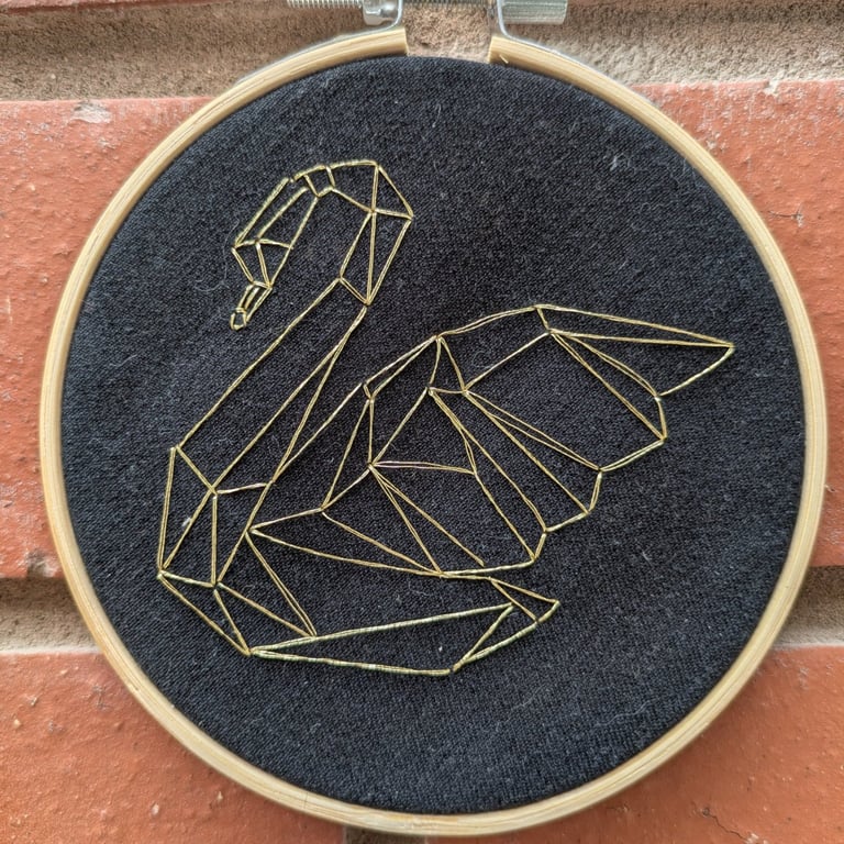 4" geometric swan embroidery hoop