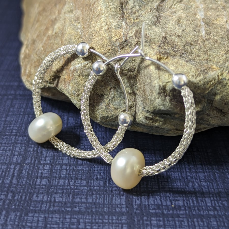 Freshwater Pearl and Silver Hoop Earrings