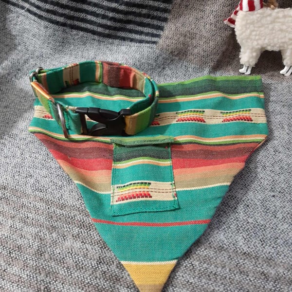 Aztec Medium-Large Dog Collar and Bandana Set: 13 - 20 Inch adjustable Collar