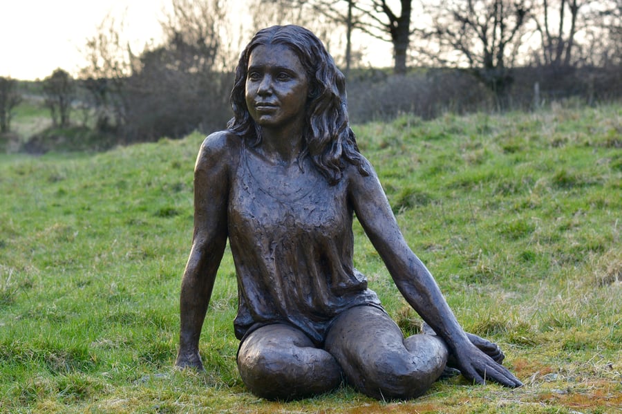 Sitting Girl Statue Large Bronze Resin Garden Sculpture
