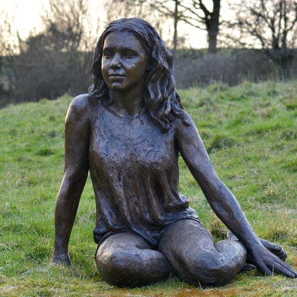 Sitting Girl Statue Large Bronze Resin Garden Sculpture