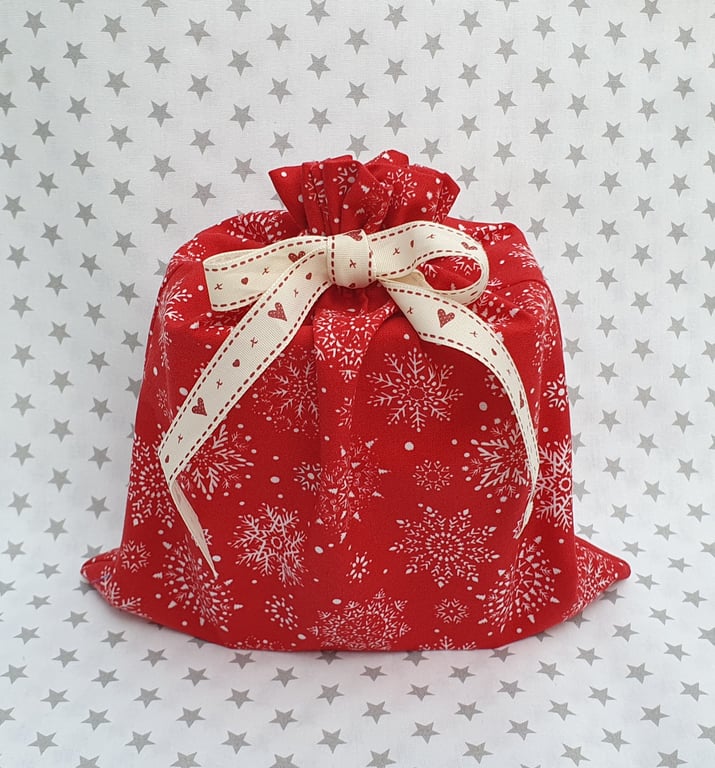 Christmas Gift Sack, Snowflake, Re-usable, Small