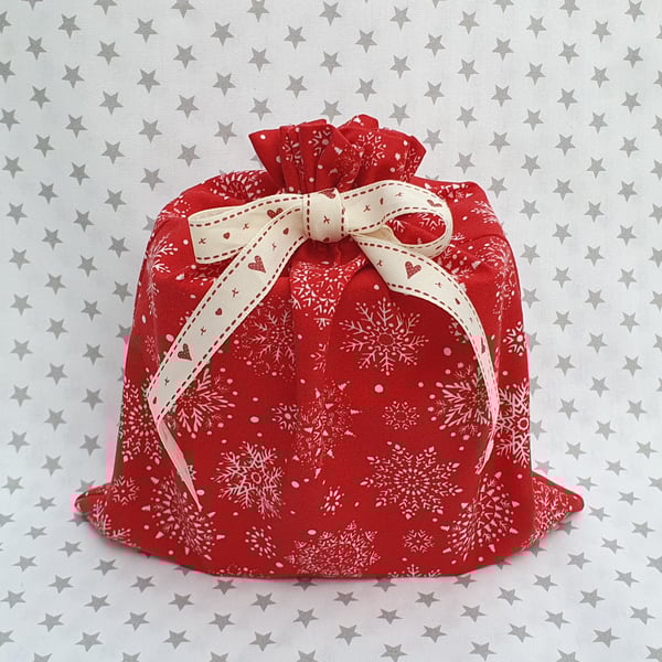 Christmas Gift Sack, Snowflake, Re-usable, Small