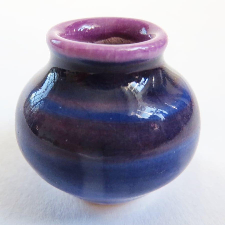 Sold Miniscule Ceramic Pottery Vase in Purple Glazes