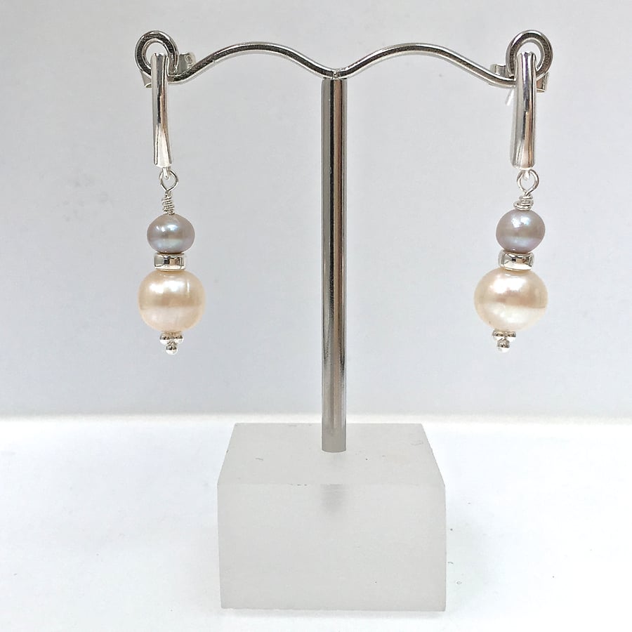 Cream and silver pearl earrings