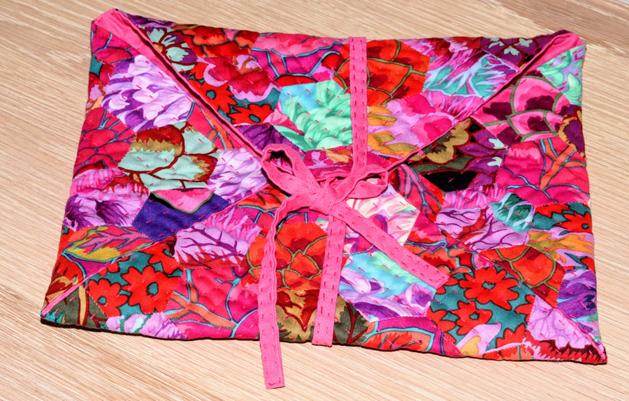 Quilted pouch, tool wrap. tablet cover, journal cover, wallet, hand quilting
