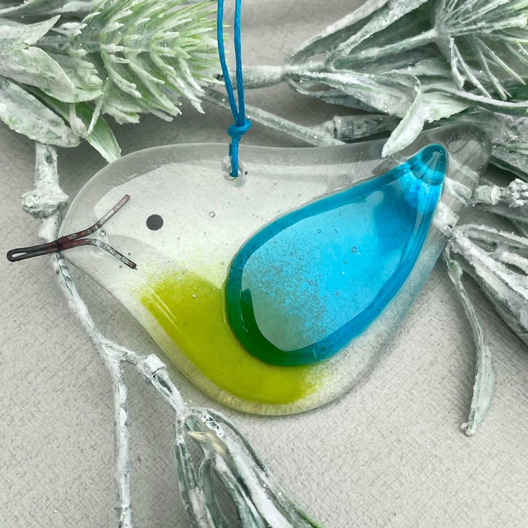 Fused glass bird - turquoise