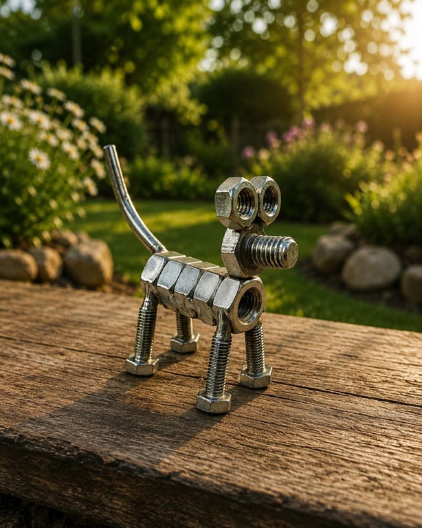 Handmade Metal Dog Sculpture, Nuts and Bolts Art Ornament, Dog Lover Home Decor