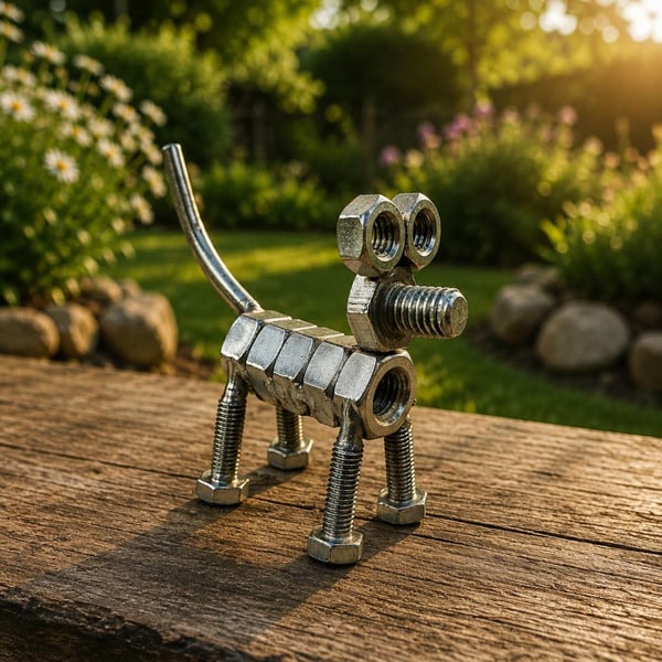 Handmade Metal Dog Sculpture, Nuts and Bolts Art Ornament, Dog Lover Home Decor