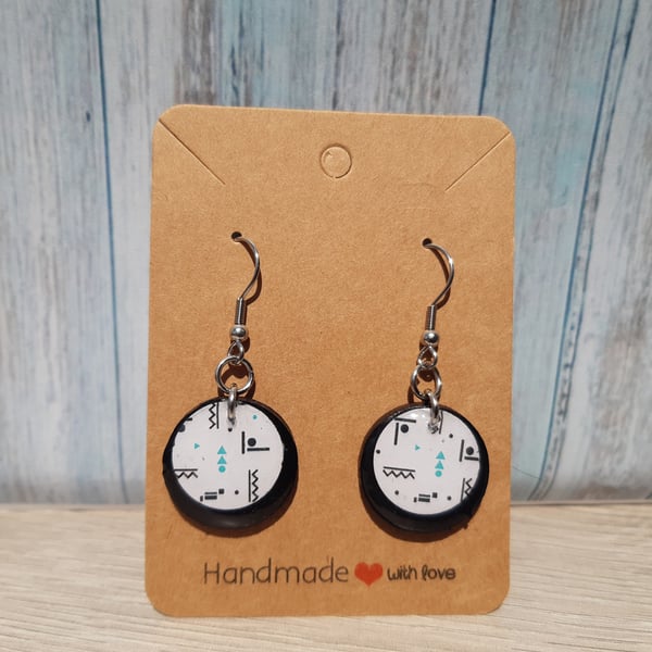 Handmade wooden dangle earrings, Block print earrings, 
