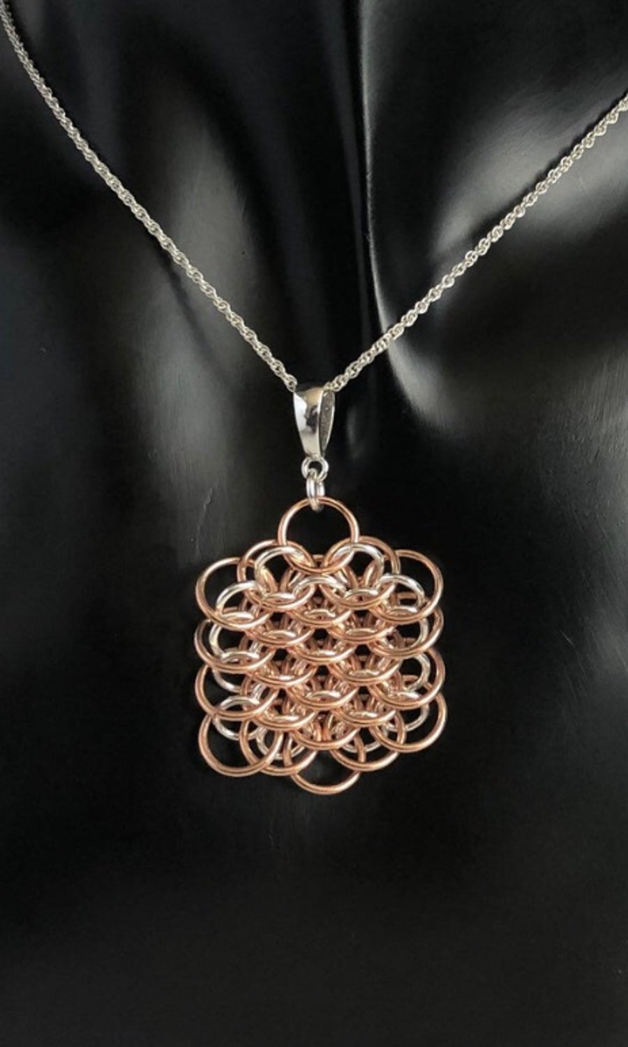 Two Tone Rose Gold Chainmaille Pendant