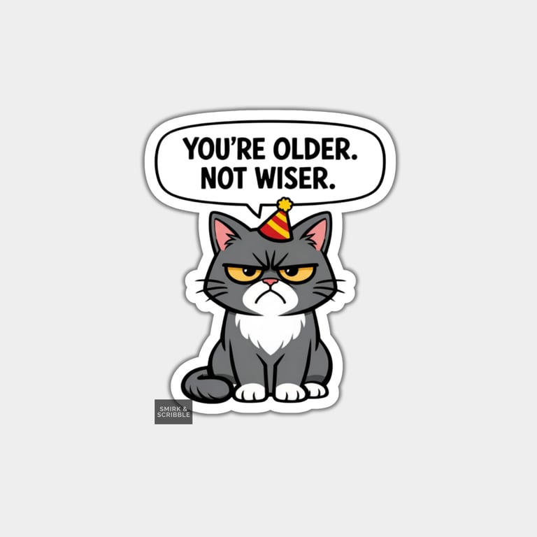 Funny Rude Birthday Sticker For Adults - Grumpy Cat
