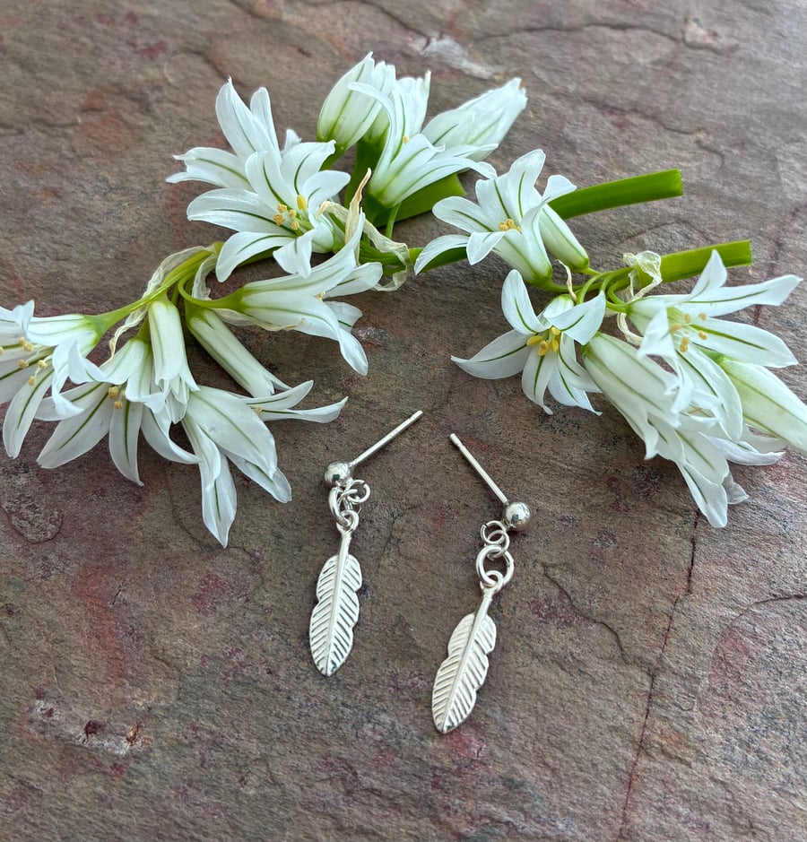 Dainty Feather Sterling Silver Earring Studs