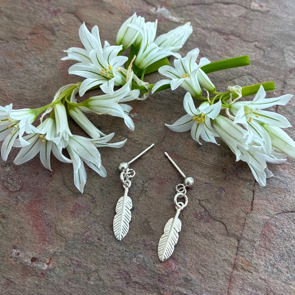 Dainty Feather Sterling Silver Earring Studs