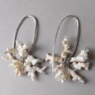 Natural corals earrings with Aquamarines. Contemporary jewellery. 925 Silver
