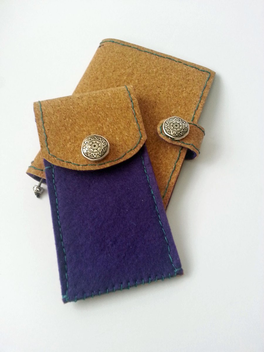 Purple Notebook Cover & Pencil Case Gift Set - Cork & Felt. Sale 