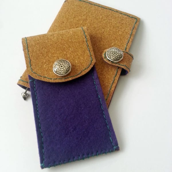 Purple Notebook Cover & Pencil Case Gift Set - Cork & Felt. Sale 