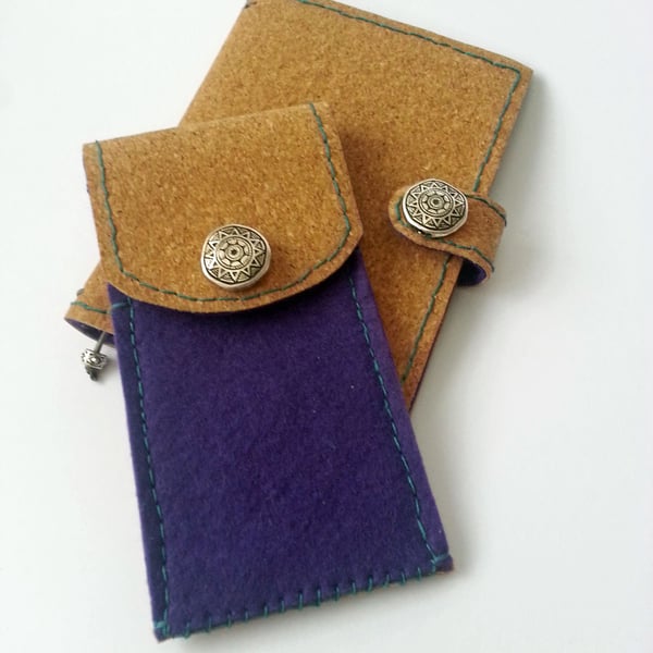 Purple Notebook Cover & Pencil Case Gift Set - Cork & Felt. Gifts for Writers