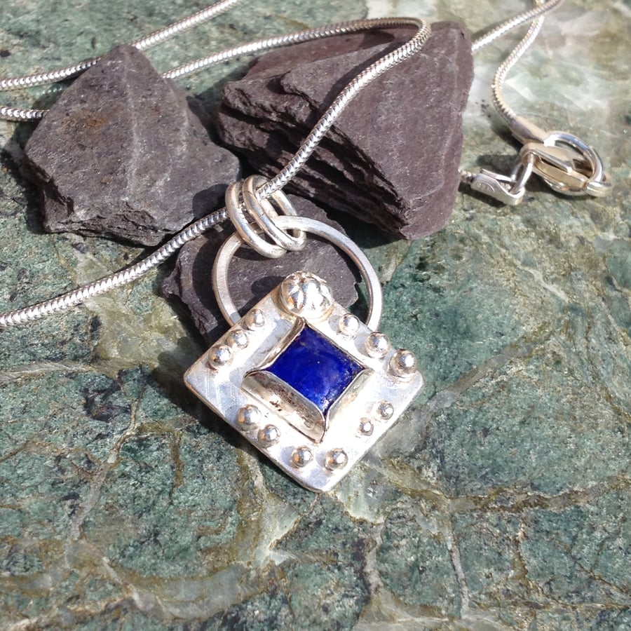 Square Lapis and silver pendant - RESERVED