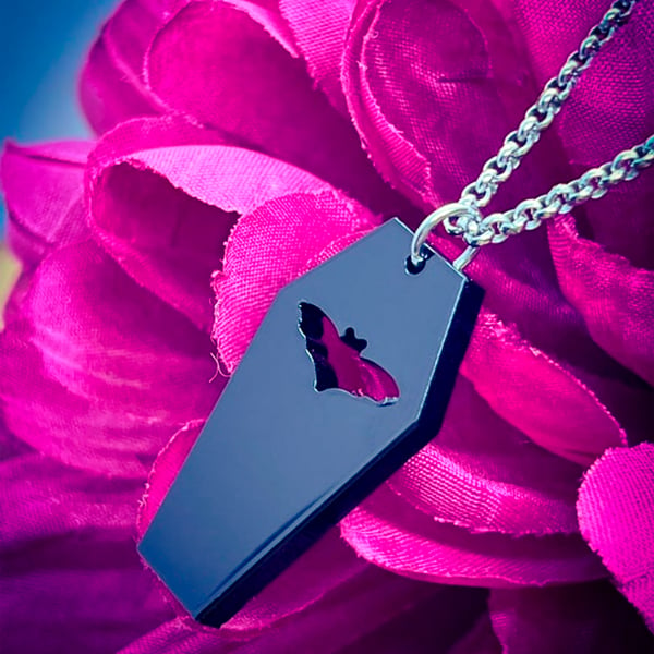 Bat Coffin Acrylic Necklace