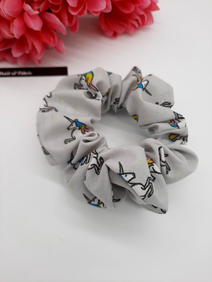 Hair scrunchie in grey unicorn,  3 for 2 offer.