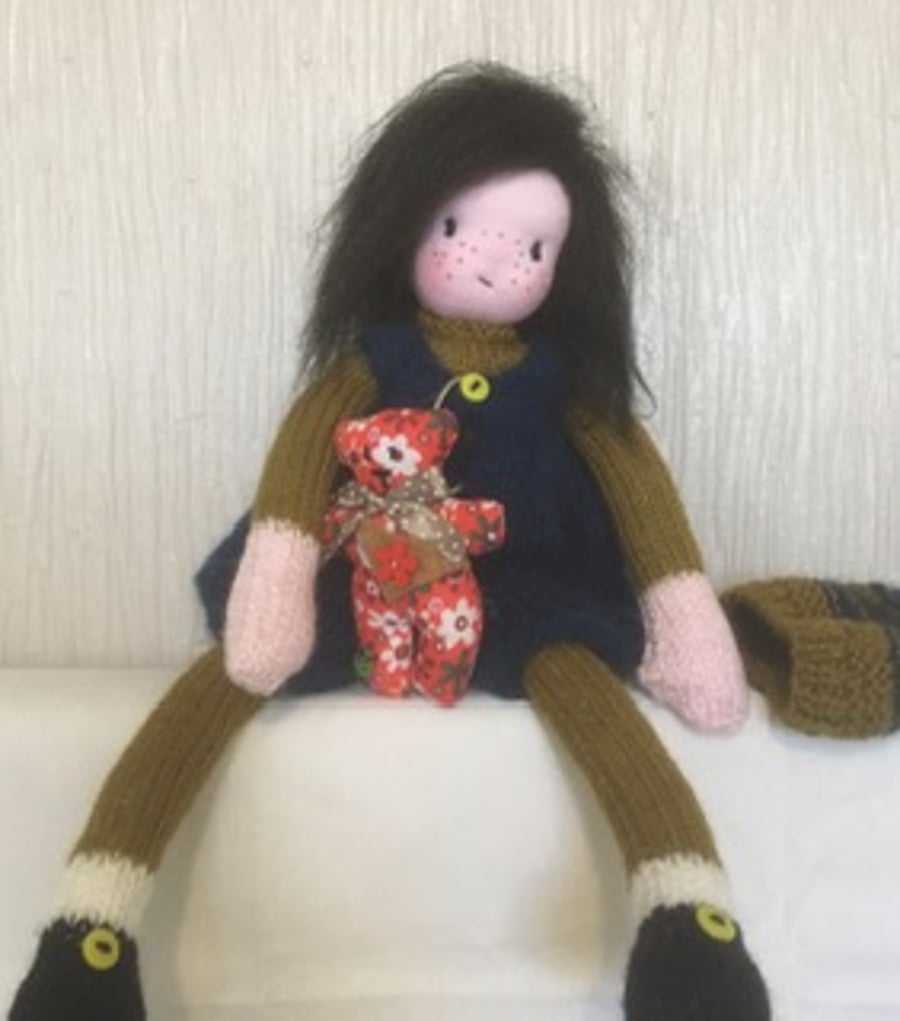 Hand knitted rag doll - Janet