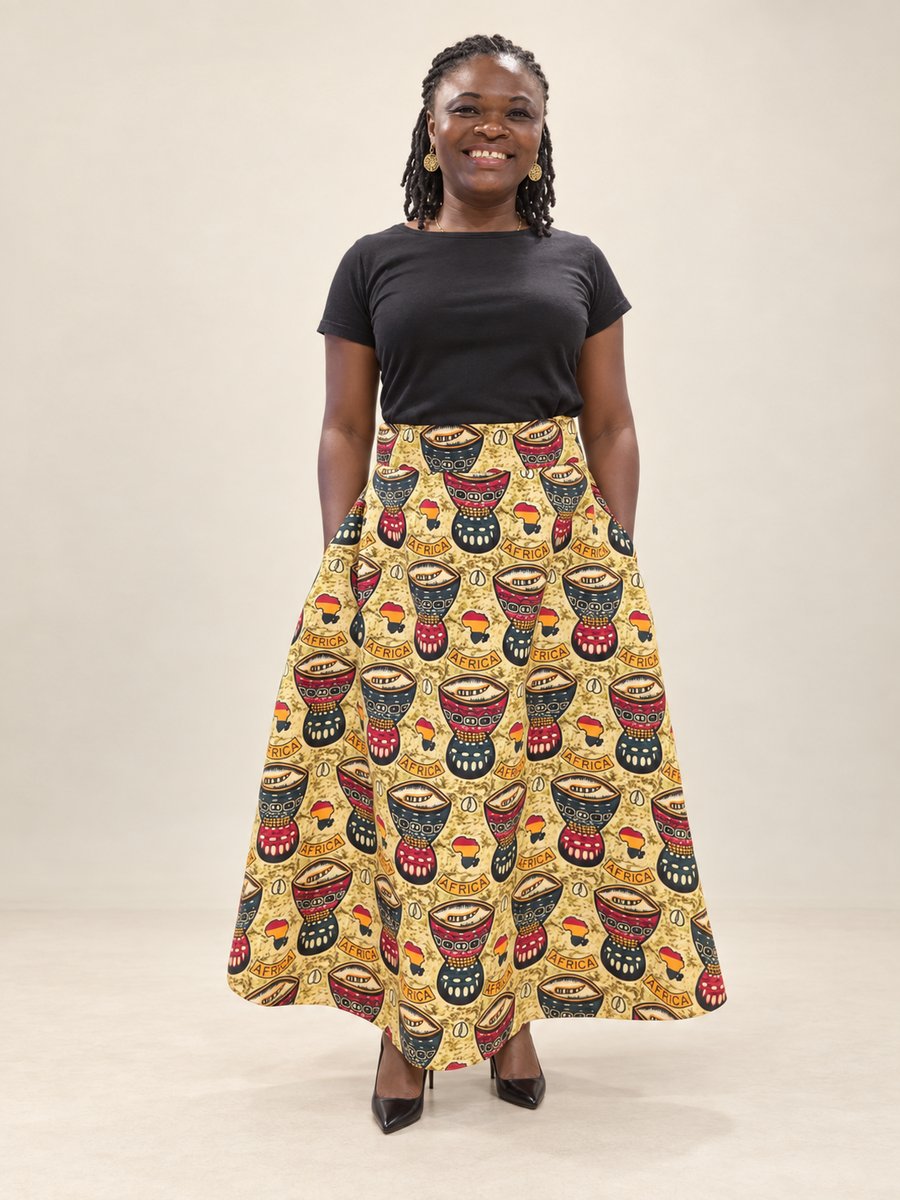 Cotton Elasticated Half-Circle Skirt with Pockets – UK 16