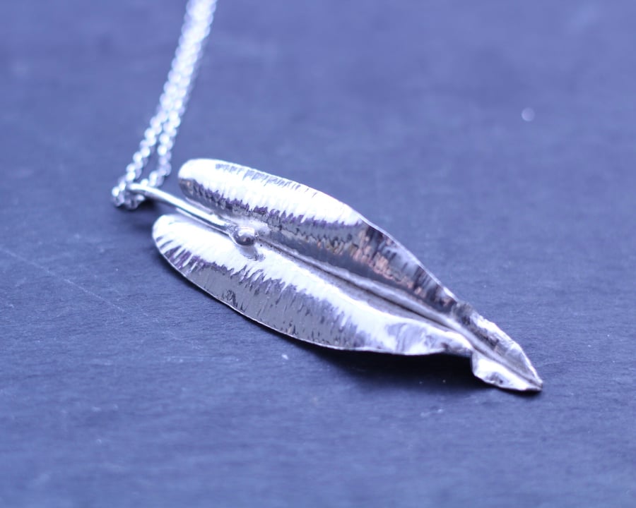 Sterling Silver fold formed leaf  pendant 