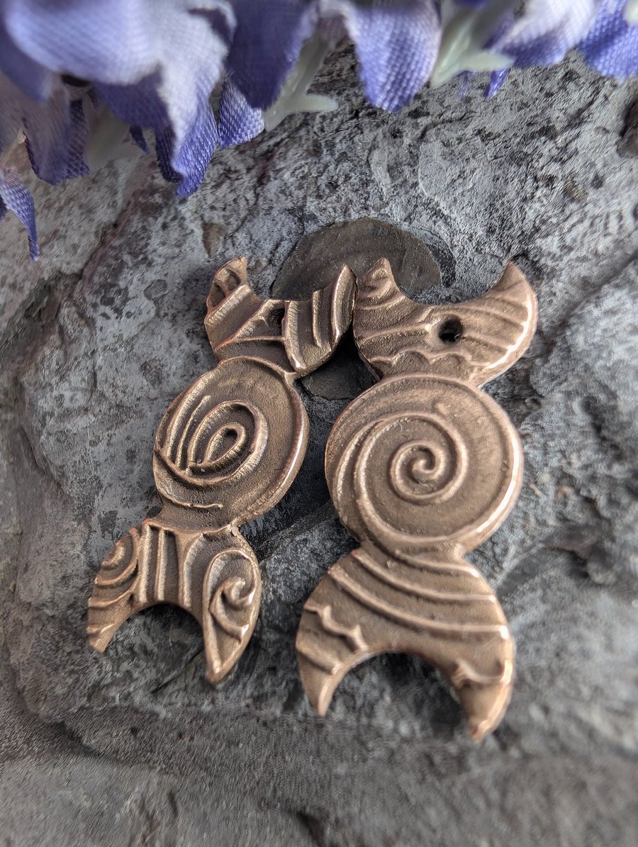Artisan Made Bronze Triple Goddess Charms 1 pair 
