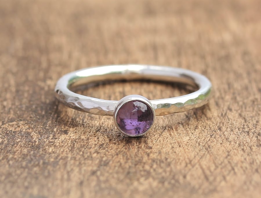 Amethyst Stacking Ring - SIlver Stacking Ring - Silver Amethyst Ring