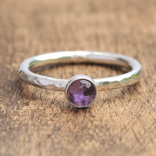 Amethyst Stacking Ring - SIlver Stacking Ring - Silver Amethyst Ring