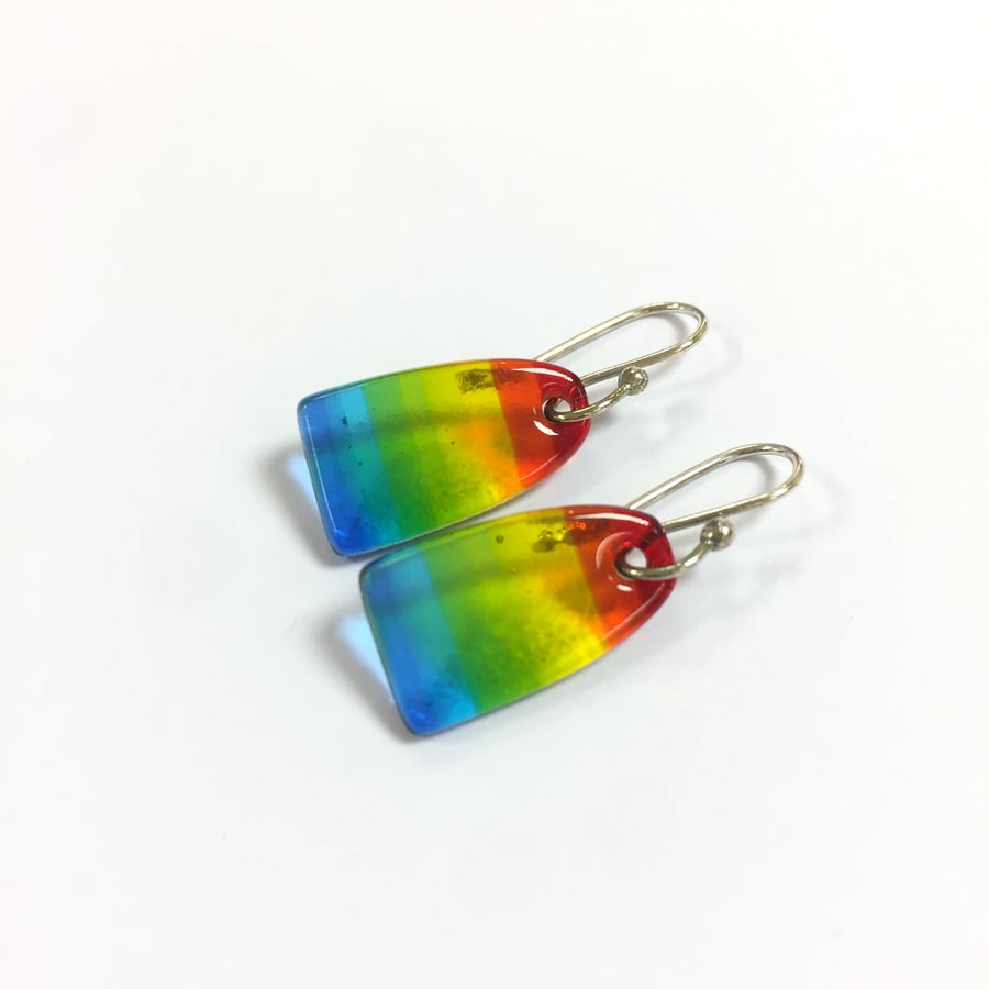 Rainbow fused glass dangle earrings