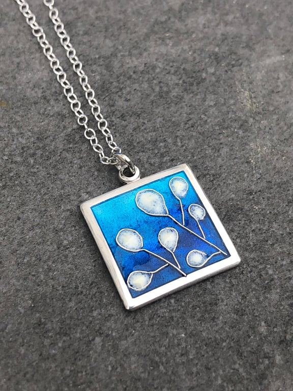 Enamel Pendant, honesty pendant , flower pendant, wildflowers, enamel, nature, 