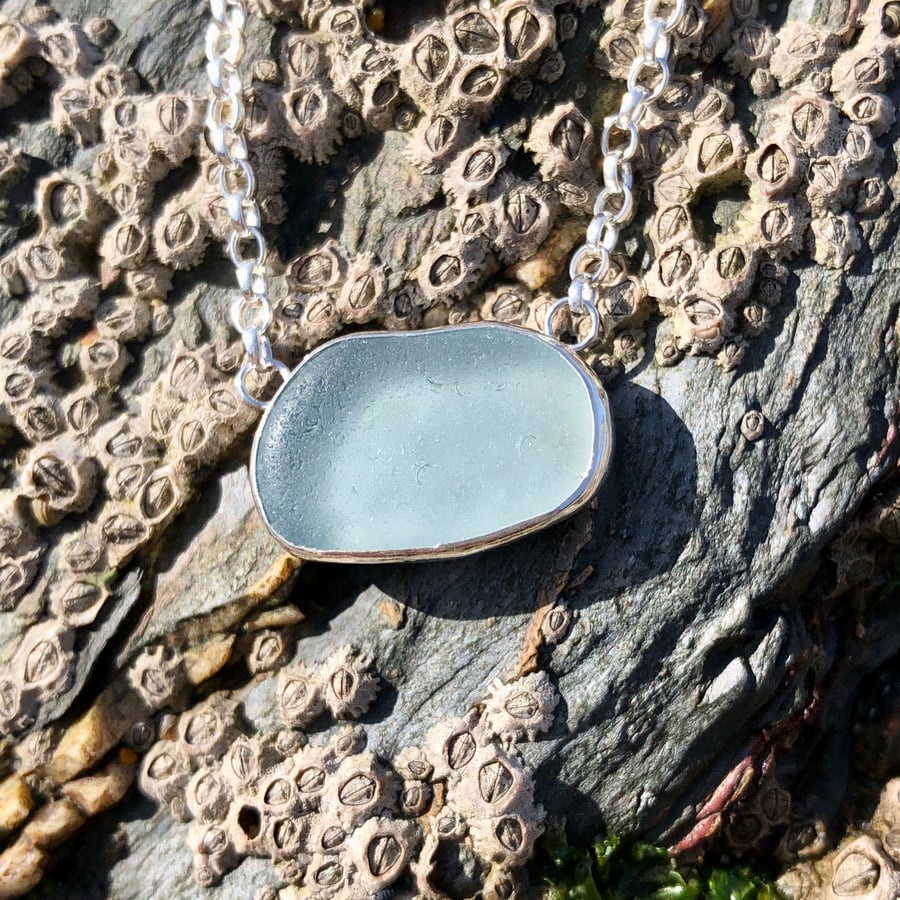 Pale Aqua Blue and Sterling Silver Pendant - 1106